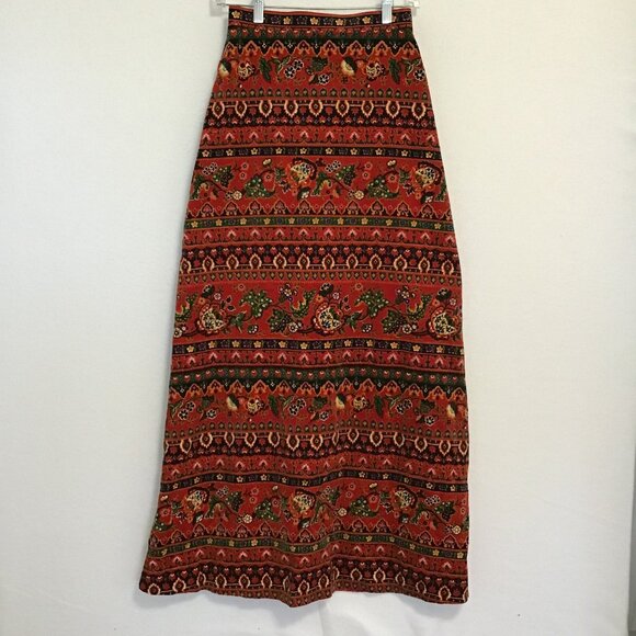 Colourful Patterned Velour A-Line Maxi Skirt Size XXS - Picture 1 of 5